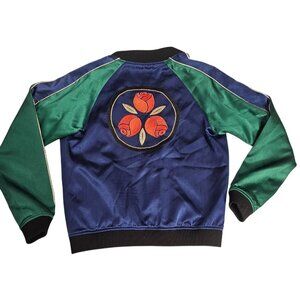 Opening Ceremony Bonsai Varsity XS Blue & Green Silk Bomber Jacket Embroidered